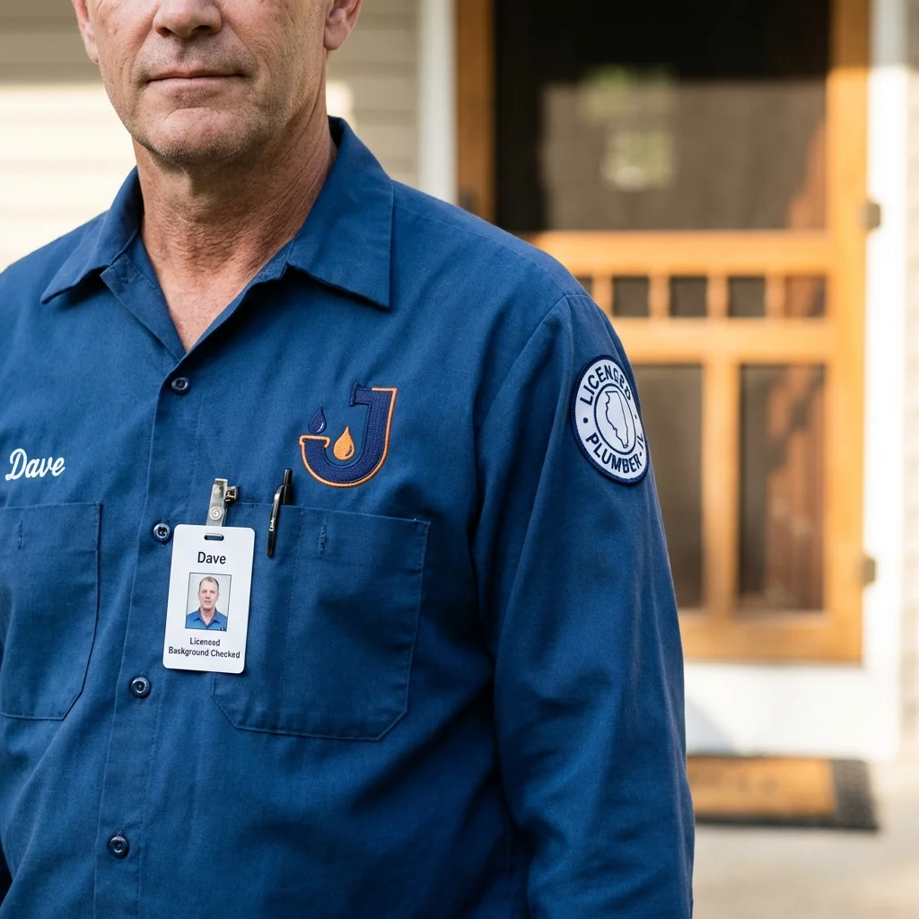 Licensed plumber showing ID badge in Siler City, NC