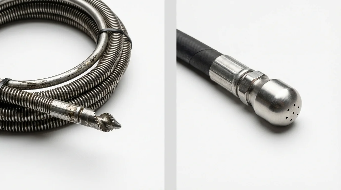 Drain snake cable and hydro jetting nozzle used for drain cleaning in Siler City, NC