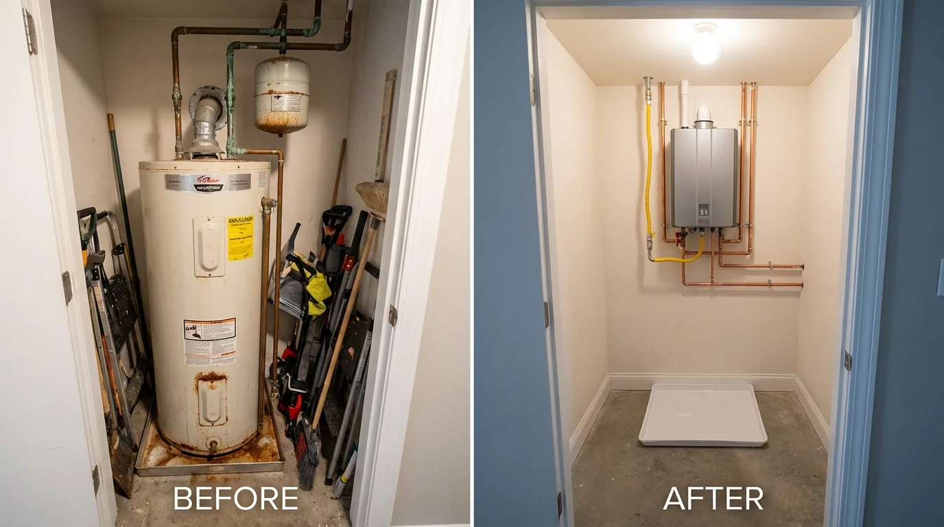 Tank water heater versus wall-mounted tankless unit comparison for Siler City, NC homeowners